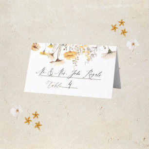 Carte De Placement Elégant Mariage Fleur sauvage d'aquarelle jaune