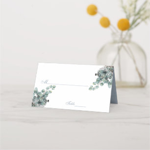 Carte De Placement Elégant Mariage floral couleur bleu Dusty