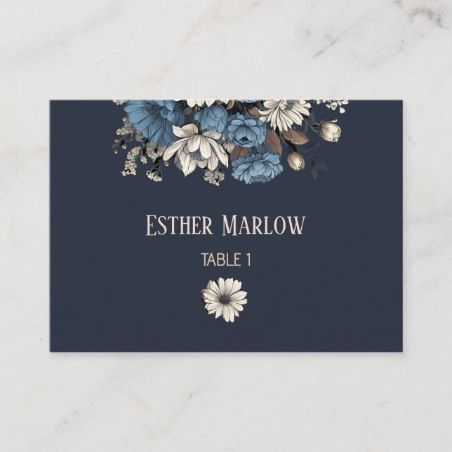 Carte De Placement Élégant Mariage floral de la marine (Devant)