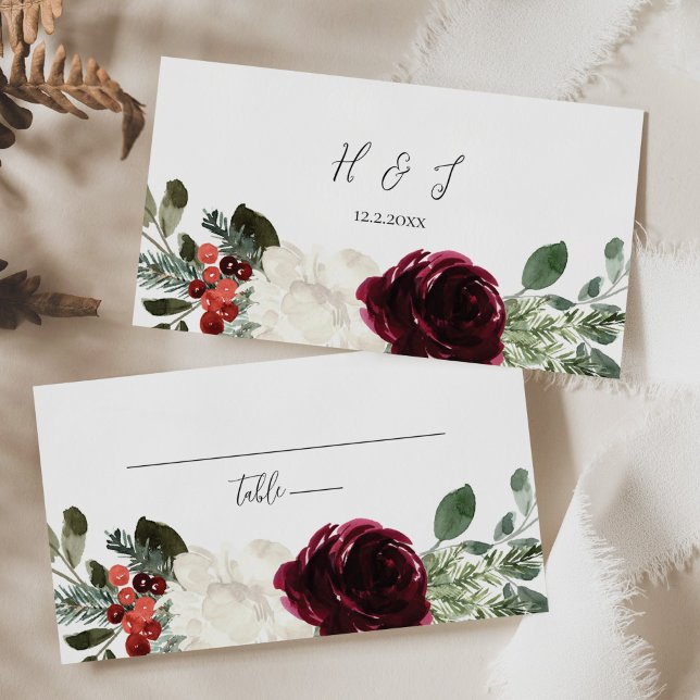 Carte De Placement Élégant Mariage floral de Noël (Créateur téléchargé)
