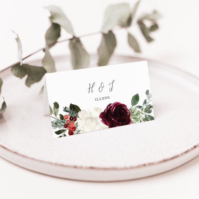 Carte De Placement Élégant Mariage floral de Noël (Créateur téléchargé)