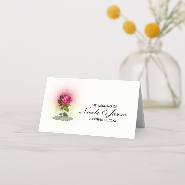 Carte De Placement Élégant Mariage Floral Rose Rouge Numéro de table (Devant)