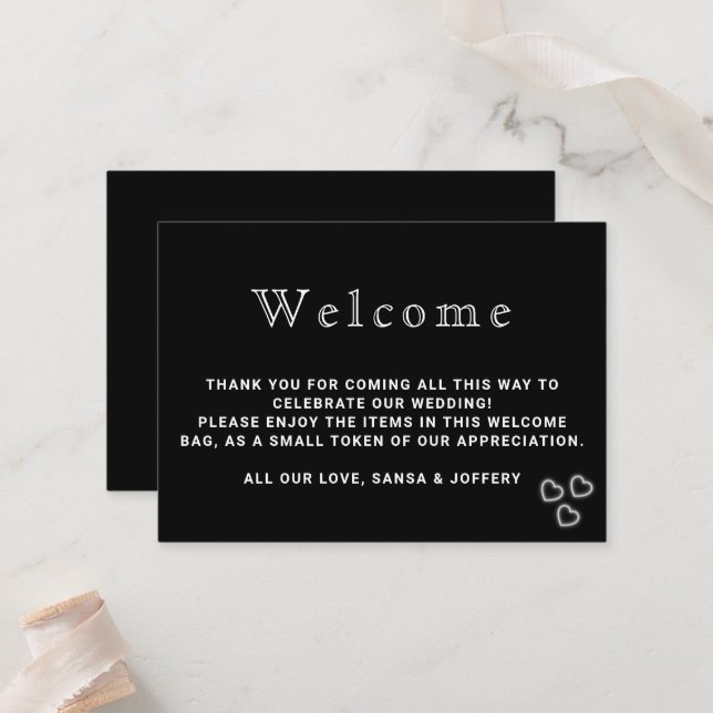 Carte De Placement Élégant Mariage minimaliste noir et blanc (Devant/Arrière en situation)