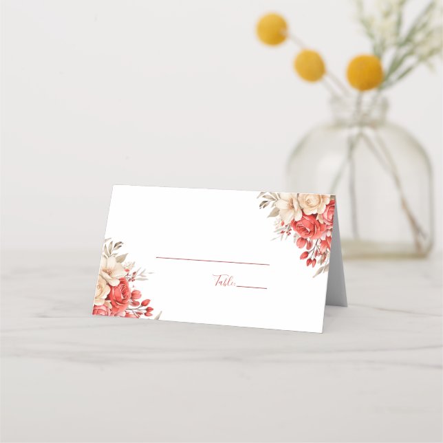Carte De Placement Élégant Mariage Rose rouge et ivoire (Dos)