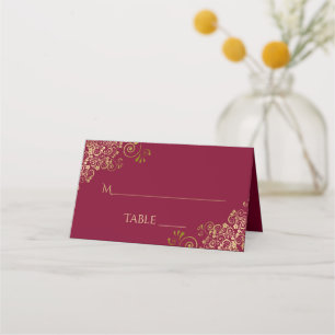 Carte De Placement Élégant Maroon Bourgogne & Mariage Gold