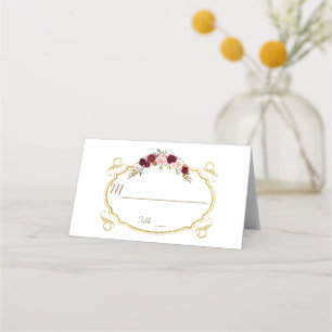 Carte De Placement Elégant Marsala Floral de Bourgogne Numéro de tabl