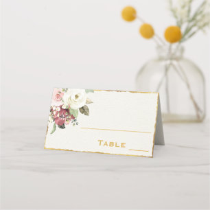 Carte De Placement Élégant Mauve Rose Floral Blanc   Luxe Gold Edge