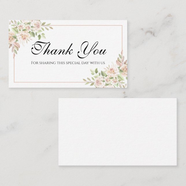 Carte De Placement Elégant Merci Floral Rose Mariage Place (Devant / Derrière)