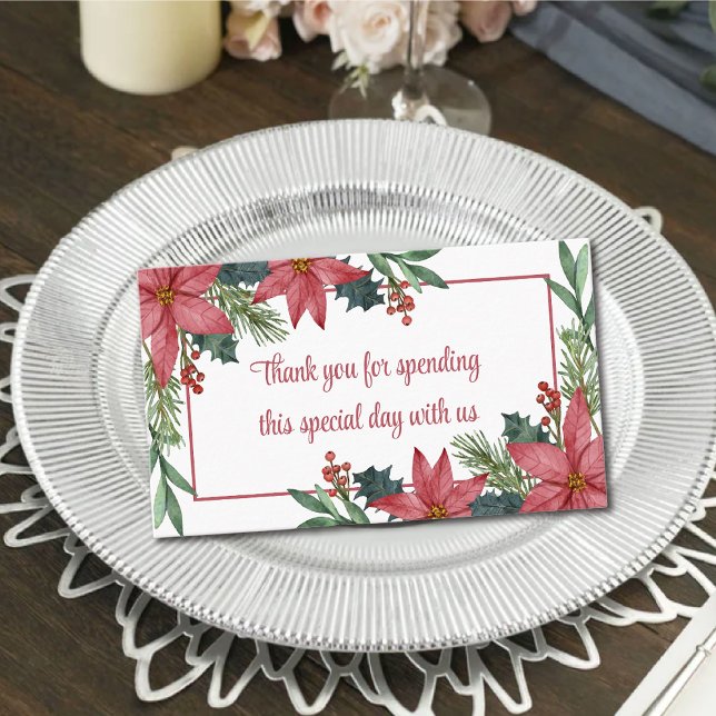 Carte De Placement Élégant Merci Poinsettia Mariage de Noël rouge (Créateur téléchargé)