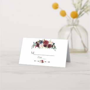 Carte De Placement Elégant Merlot Marine bleu Floral Numéro de table