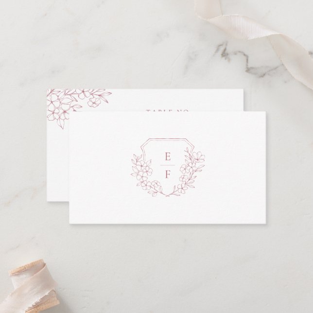 Carte De Placement Élégant minimal Cerisier Rose Blossom Monogram Cre (Devant/Arrière en situation)