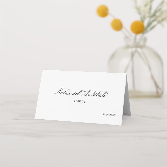Carte De Placement Elegant & Minimalist with Meal Choice Wedding (Devant)