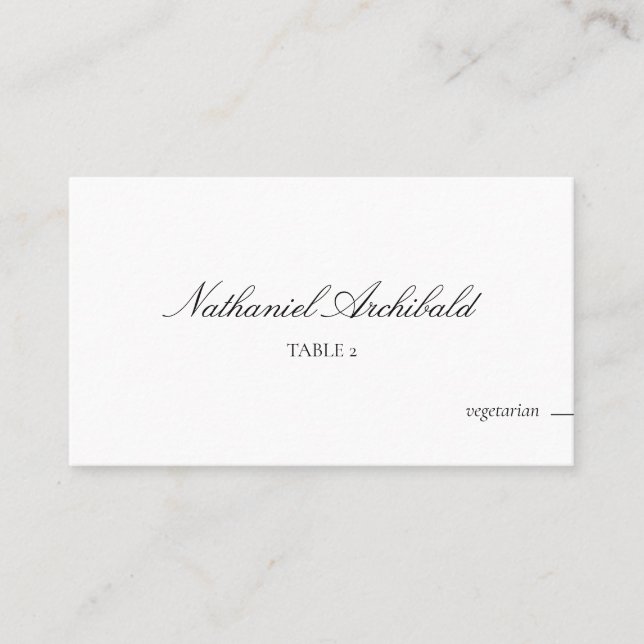 Carte De Placement Elegant & Minimalist with Meal Choice Wedding (Devant)