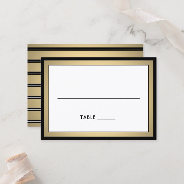 Carte De Placement Elegant Modern Border Black & Gold Large Escort / (Devant/Arrière en situation)