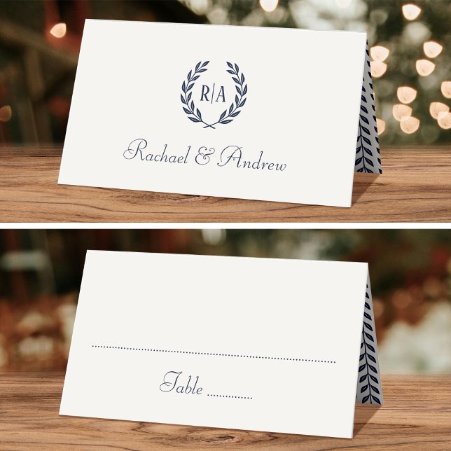 Carte De Placement Elégant Monogramme Mariage Marine Cream Seing (Créateur téléchargé)