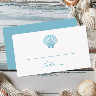 Carte De Placement Elégant Nautique Blue Shell Beach Mariage