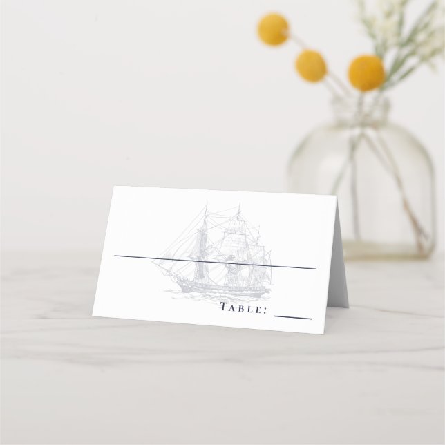 Carte De Placement Elégant navire nautique Vintage Mariage blanc (Devant)