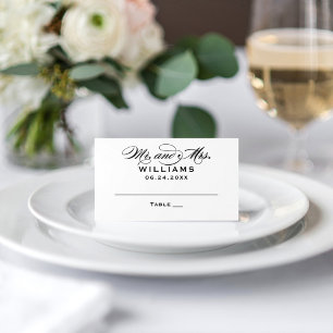 Carte De Placement Élégant noir blanc calligraphie Mariage Monogramme