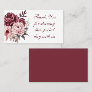 Carte De Placement Elégant Peony Aquarelle Bourgogne Floral Mariage