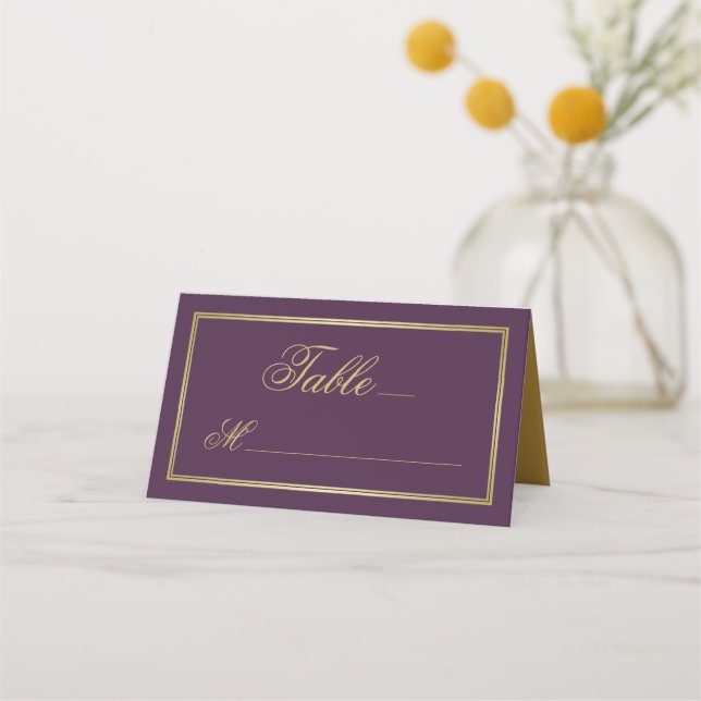 Carte De Placement Élégant Plum violet Mariage de calligraphie or (Devant)