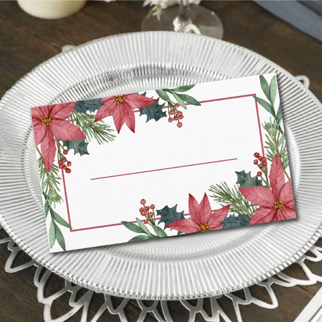 Carte De Placement Élégant Poinsettia Mariage de Noël rouge hiver (Créateur téléchargé)