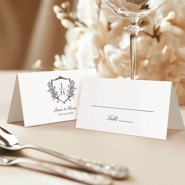 Carte De Placement Élégant régence Floral Crest Monogram Mariage (Créateur téléchargé)
