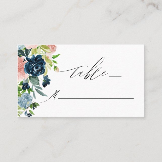 Carte De Placement Élégant rose bleu floral Script Monogramme Mariage (Devant)