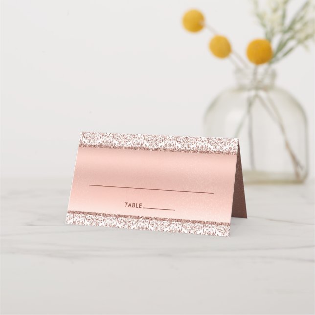 Carte De Placement Elégant Rose Gold Metallic Mariage damassé (Devant)