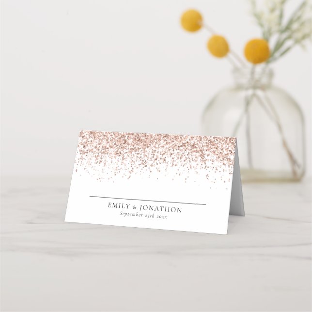 Carte De Placement Élégant Rose Gold Parties scintillant Noms de date (Devant)