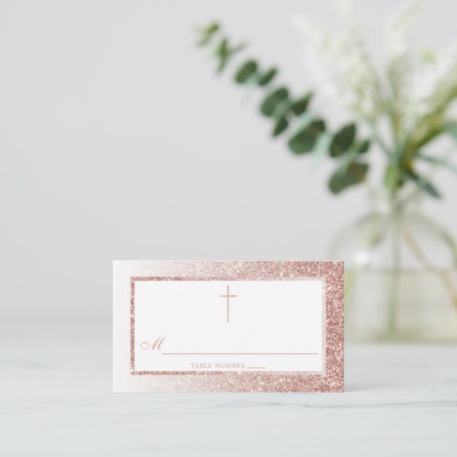 Carte De Placement Élégant Rose Parties scintillant Or Confirmation O (Debout devant)