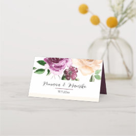 Carte De Placement Élégant Roses d'aquarelle de pêche violet