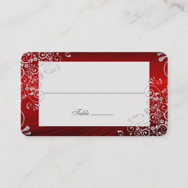 Carte De Placement Élégant Ruby Red Swirl Mariage Nom long (Devant)