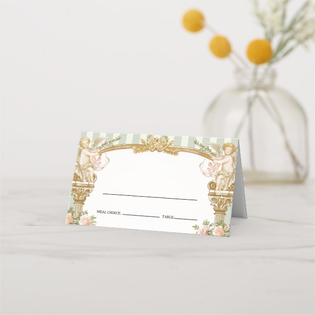 Carte De Placement Elegant Sage Green Cherub Wedding Place Card (Devant)
