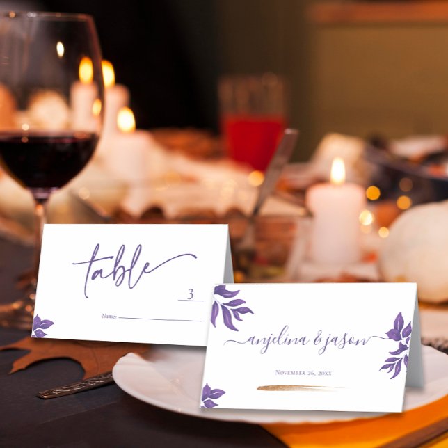 Carte De Placement Élégant Script Emerald Purple Eucalyptus Mariage (Créateur téléchargé)