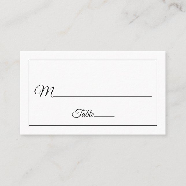 Carte De Placement Élégant script Mariage noir et blanc (Devant)