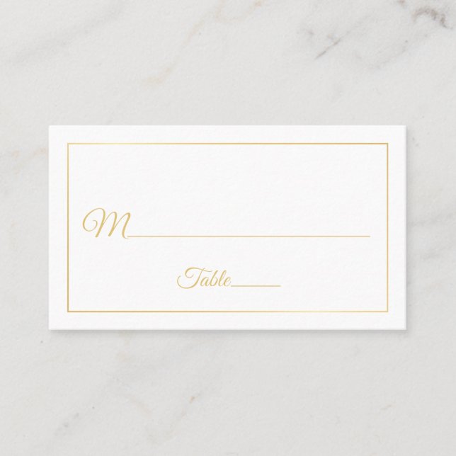 Carte De Placement Élégant Script Mariage or et blanc (Devant)