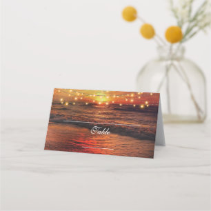 Carte De Placement Elégant Sunset Beach String Lights Mariage été