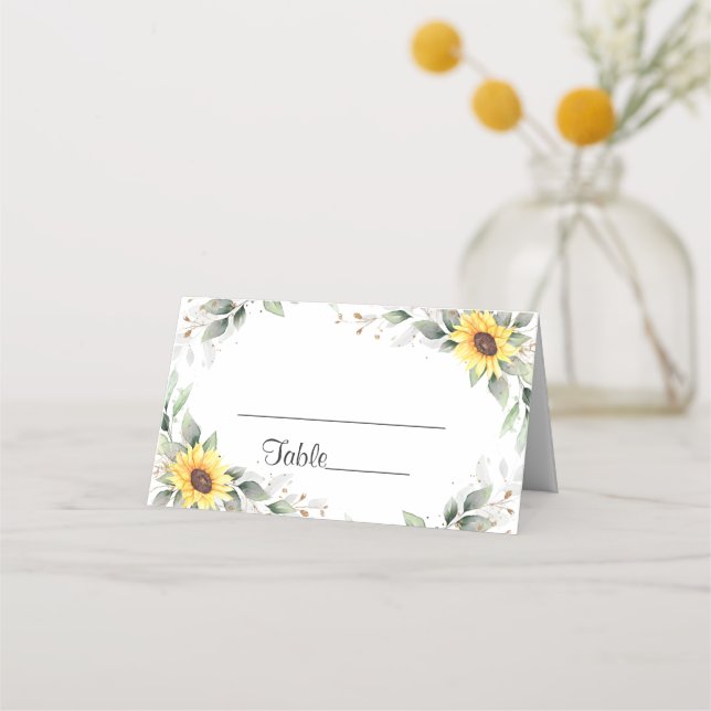 Carte De Placement Élégant tournesol vert Mariage floral table (Devant)