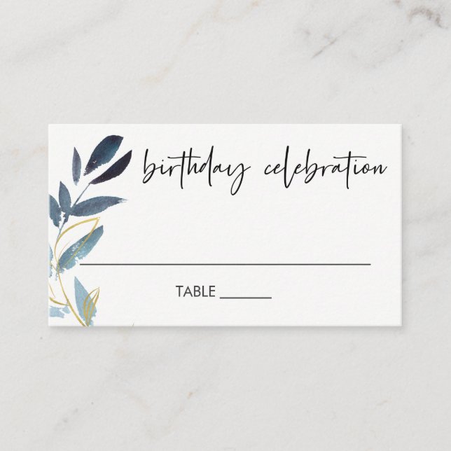 CARTE DE PLACEMENT ÉLÉGANT TOUT ÂGE BLUE GOLD FOLIAGE WREATDAY ANNIVE (Devant)