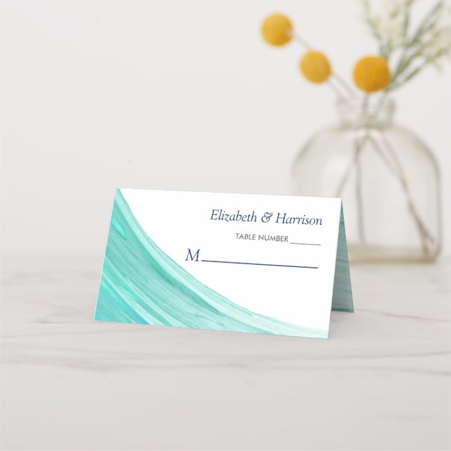 Carte De Placement Elégant Turquoise Tides Beach Mariage (Devant)