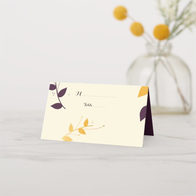 Carte De Placement Élégant violet Feuille d'or (Devant)