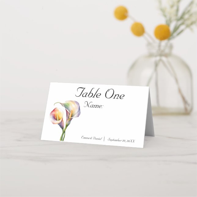 Carte De Placement Elégante aquarelle Calla Lilies Romantique Floral (Devant)