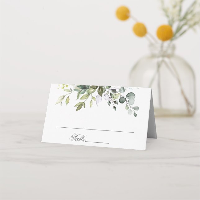 Carte De Placement Elégante Aquarelle Eucalyptus Mariage Table (Devant)
