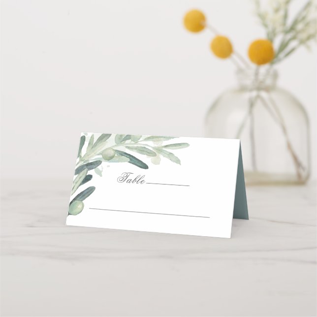 Carte De Placement Elégante aquarelle Olive Sprig Branche verte (Devant)