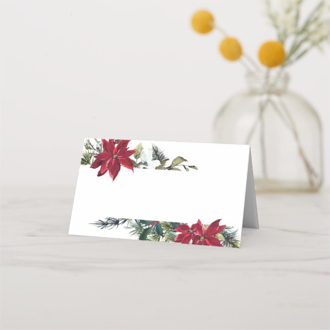 Carte De Placement Elégante aquarelle Rouge Poinsettia Mariage Table (Devant)