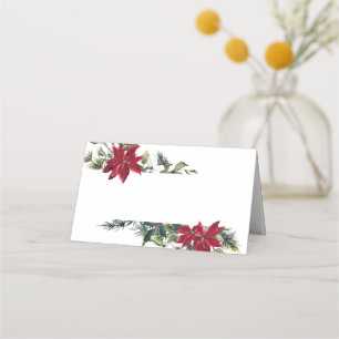 Carte De Placement Elégante aquarelle Rouge Poinsettia Mariage Table