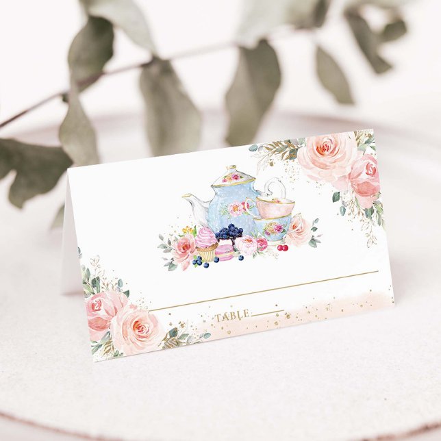 Carte De Placement Élégante Blush Rose Floral High Tea Party (Créateur téléchargé)