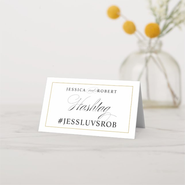 Carte De Placement Élégante bordure en or noir et blanc (Devant)