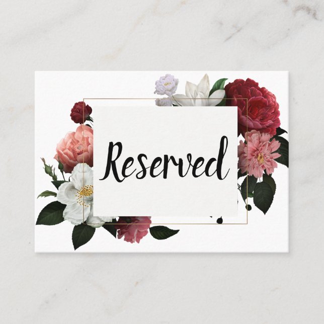 Carte De Placement Elégante Bourgogne et Fleurs roses (Devant)