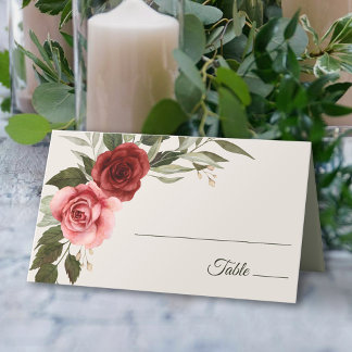 Carte De Placement Elégante carte Rose Mariage Watercolor